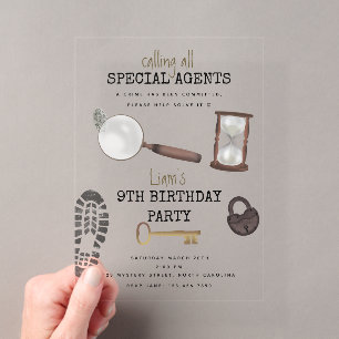 Invitations En Acrylique Mystery Kids Secret Agent Spy Détective Anniversai