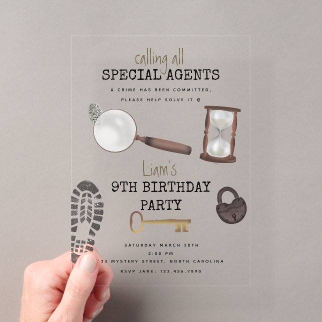 Invitations En Acrylique Mystery Kids Secret Agent Spy Détective Anniversai (In situ (ordinateur de poche))