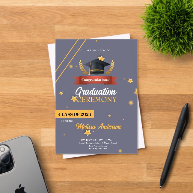 Invitations En Acrylique Navy Gold Class of 2025 Ceremony Invite (Insitu (Carte d'invitation))