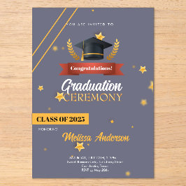 Invitations En Acrylique Navy Gold Class of 2025 Ceremony Invite