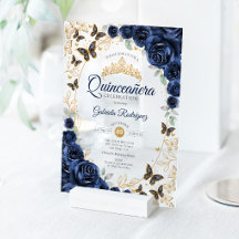 Navy Gold Floral Quinceanera