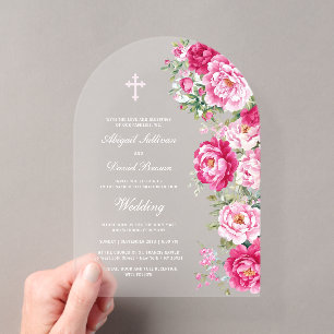 Invitations En Acrylique Noces d'arche de pivoines rose chaud