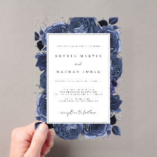 Invitations En Acrylique Noces élégantes Navy et Rose argentée claire