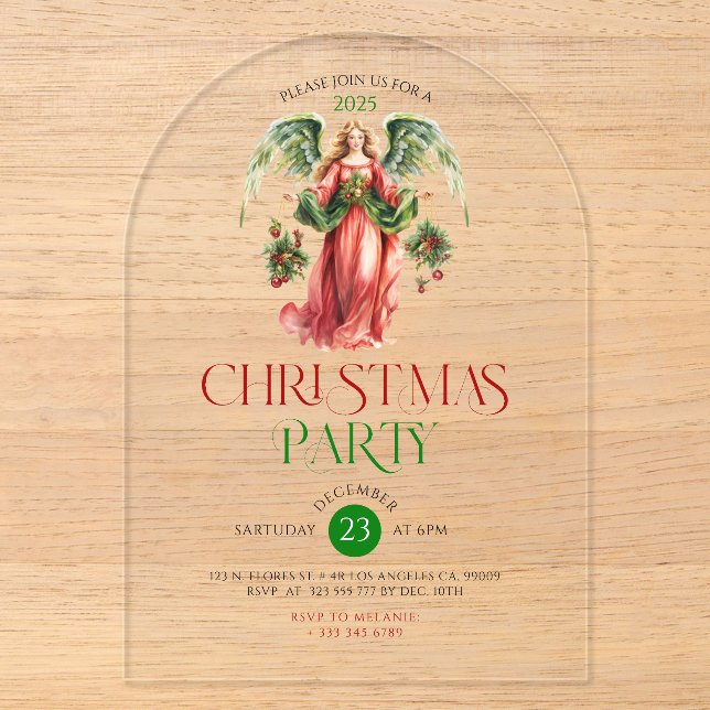 Invitations En Acrylique Noël Ange Typographie Fête de Noël En (Recto)