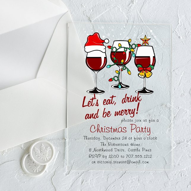 Invitations En Acrylique Noël Boissons Cocktails Vins Lunettes (Créateur téléchargé)