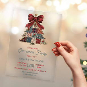 Invitations En Acrylique Noël chic arbre patchwork noeud fête