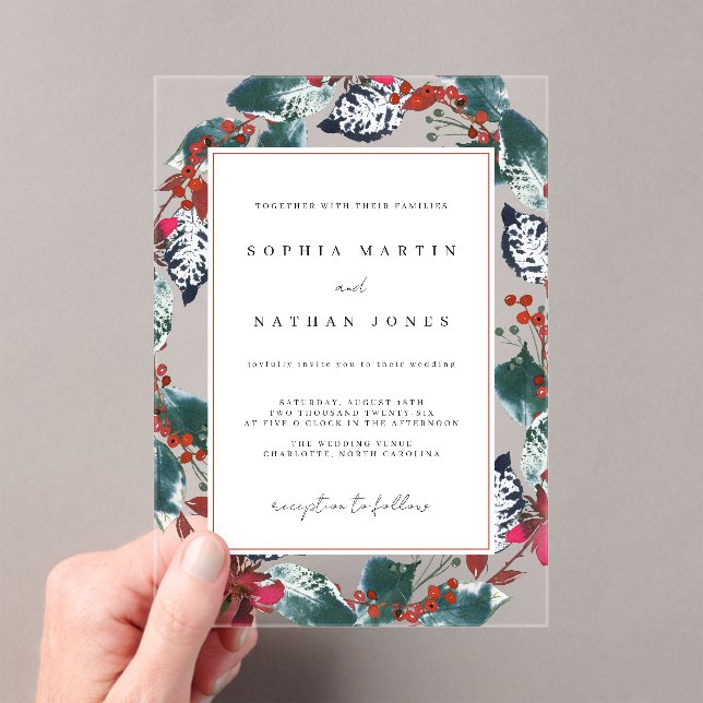 Invitations En Acrylique Noël Feuille florale Mariage clair moderne (In situ (ordinateur de poche))