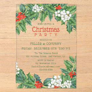 Invitations En Acrylique Noël Holly Floral Corporate Christmas Party