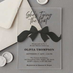 Invitations En Acrylique Noir Arc Elle Attache le Nœud Réception de Maria