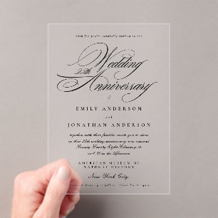 Invitations En Acrylique Noir Blanc Calligraphie 25e Anniversaire de Mariag