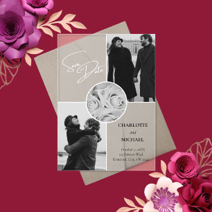 Invitations En Acrylique Noir & Blanc photo moderne mariage Enregistrer la 