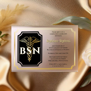 Invitations En Acrylique Noir élégant Gold Nurse BSN Graduation Party