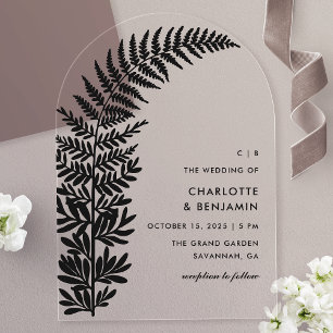 Invitations En Acrylique Noir Fougère Moderne Minimaliste Mariage en Arche