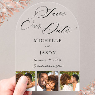 Invitations En Acrylique Noir moderne 3 Photo Bande mariage Enregistrer la 