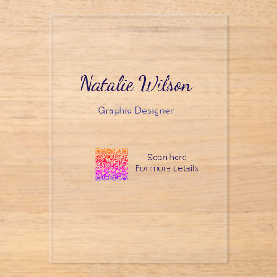 Invitations En Acrylique nom du graphiste scannez le code QR détails profes