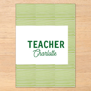 Invitations En Acrylique Nom du professeur de bandes blanches et vert citro
