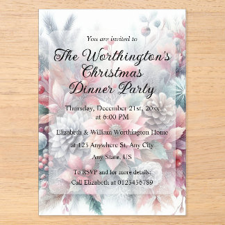 Invitations En Acrylique Nom monogramme Noël floral aquarelle pastel