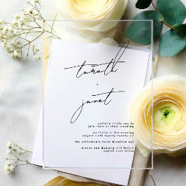 Invitations En Acrylique NOMS Élégants | Mariage noir et blanc élégant
