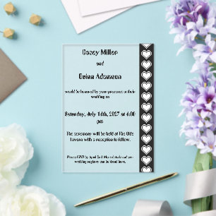 Invitations En Acrylique Nos cœurs 8 bits en mariage en acrylique noir