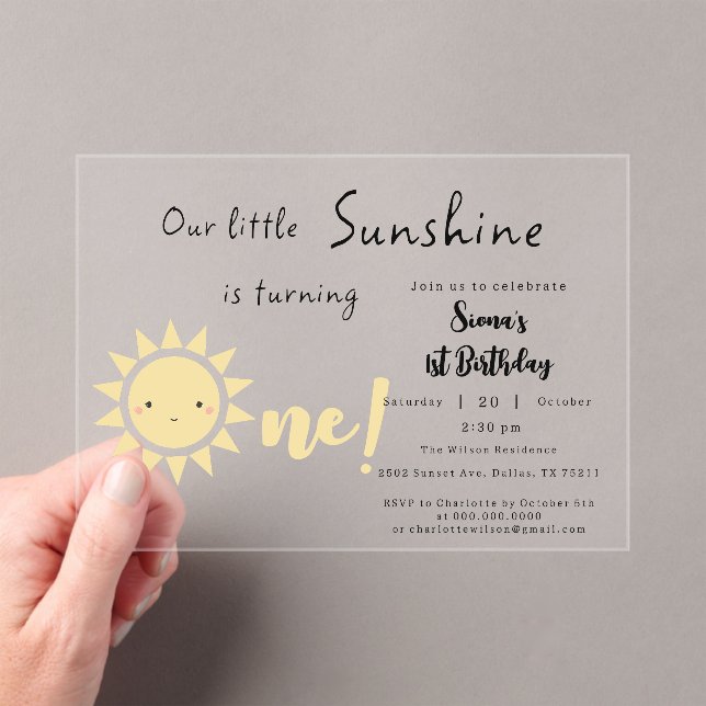 Invitations En Acrylique Notre petit soleil devient un joli anniversaire (In situ (ordinateur de poche))