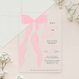 Invitations En Acrylique Nouez le nœud Élégant ruban rose Baby Shower