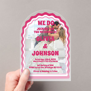 Invitations En Acrylique Nous faisons Moderne rose Magenta Retro Arc Vide P