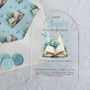 Invitations En Acrylique Nouveau chapitre Boy Blue Brunch Baby shower de li