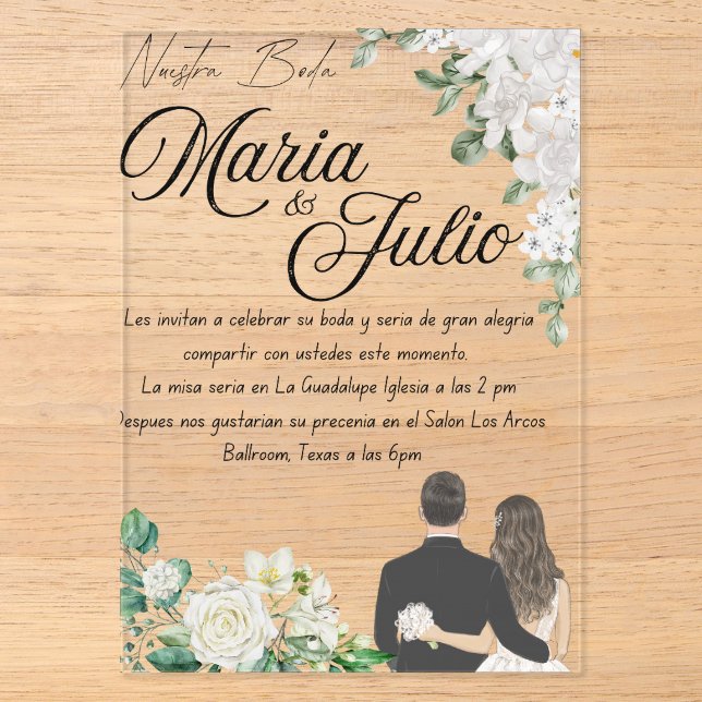 Invitations En Acrylique Nuestra Boda/Notre Mariage (Recto)
