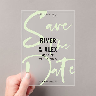Invitations En Acrylique Nyanza Green Modern Script Enregistrer la date