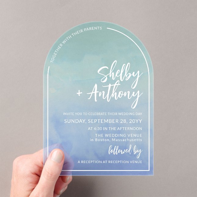 Invitations En Acrylique Ocean Mist Blue Turquoise Arch Frame Mariage (In situ (ordinateur de poche))