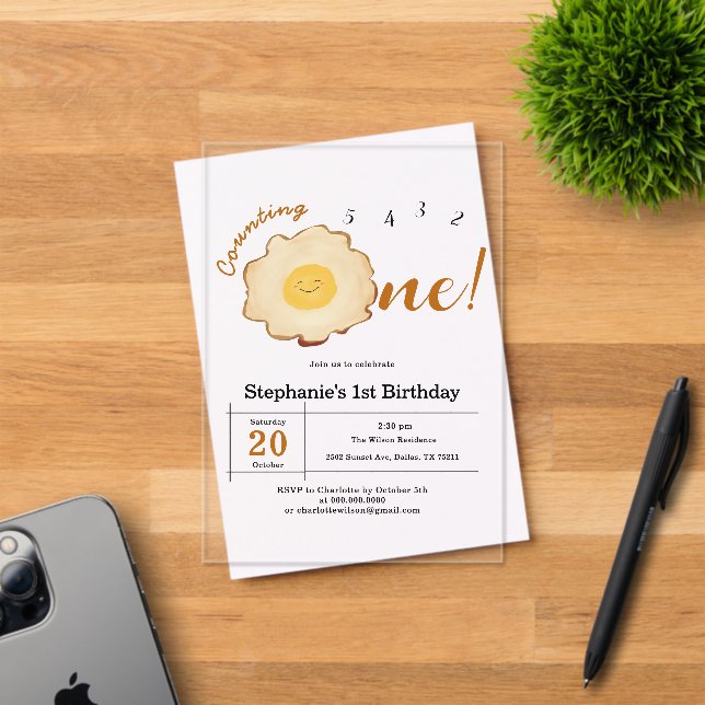 Invitations En Acrylique Oeuf frit Kawaii 1er anniversaire (Insitu (Carte d'invitation))