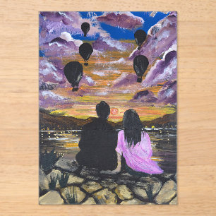 Invitations En Acrylique Œuvre d'art faite main – Coucher de soleil ensembl