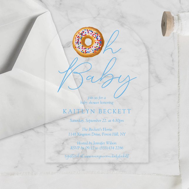 Invitations En Acrylique Oh Baby Donut Saupoudrer les garçons Baby shower (Créateur téléchargé)
