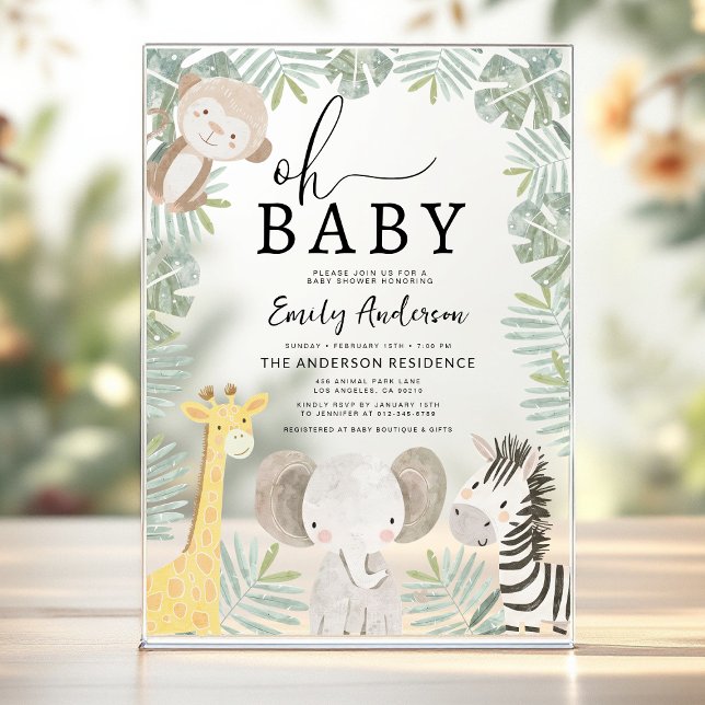 Invitations En Acrylique Oh Baby Safari Baby shower animal garçon (Créateur téléchargé)