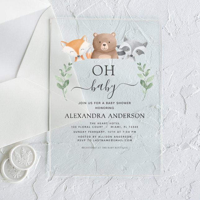 Invitations En Acrylique Oh Baby shower Woodland Green (Créateur téléchargé)