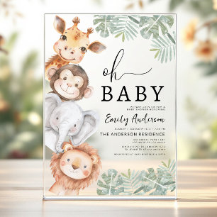Invitations En Acrylique Oh Bébé Fête de Naissance Garçon Safari Animal