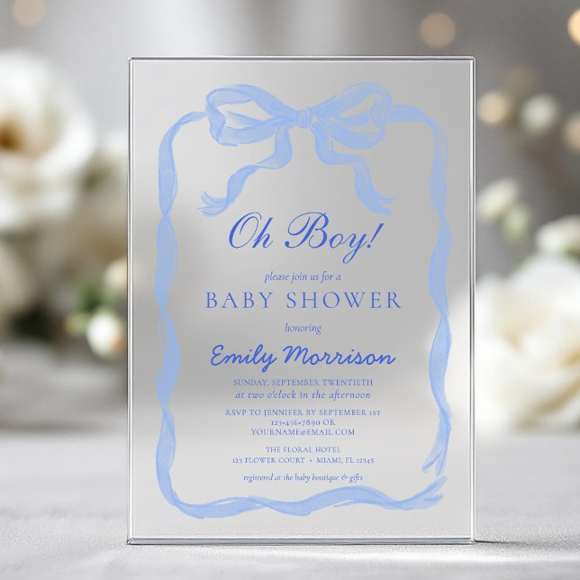 Invitations En Acrylique Oh Boy Blue Ribbon Bow Baby shower (Créateur téléchargé)