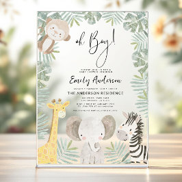 Invitations En Acrylique Oh Boy Safari Baby shower animal garçon