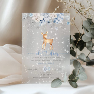 Invitations En Acrylique Oh Cerf Hiver bleu neige Arc Bébé Shower