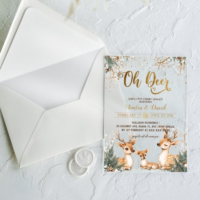 Invitations En Acrylique Oh Deer Baby Shower Hivernal Contes de Fées (Créateur téléchargé)