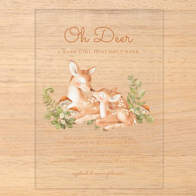 Invitations En Acrylique Oh Deer Woodland Forest Baby Shower  (Recto)