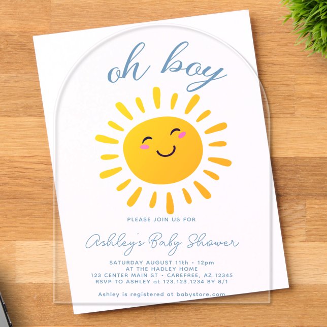 Invitations En Acrylique Oh garçon Sunshine Baby shower bleu (Créateur téléchargé)