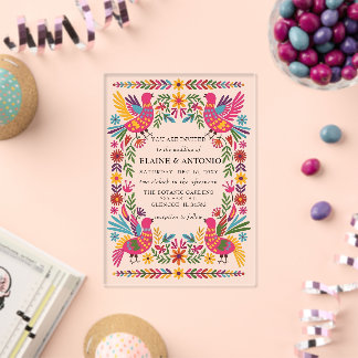 Invitations En Acrylique Oiseaux Mexicains Vibrants Otomi Fleurs Fiesta Mar