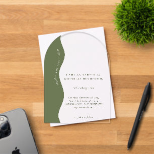 Invitations En Acrylique Olive foncé Vert moderne Wavy Mariage rétro