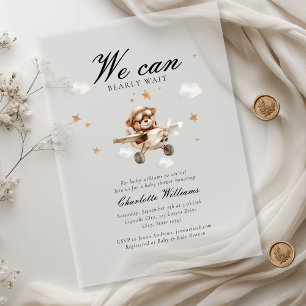 Invitations En Acrylique On attend à peine ! Ours en peluche et avion