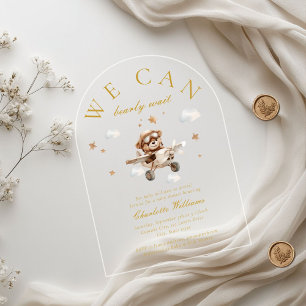 Invitations En Acrylique On Peut Attendre ! Ours et avion en peluche