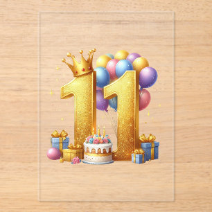 Invitations En Acrylique Onzième anniversaire doré