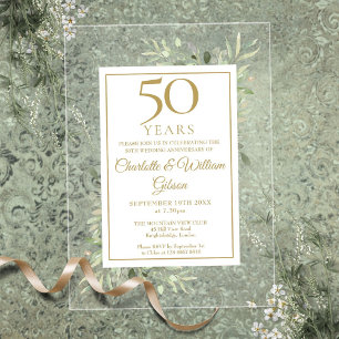 Invitations En Acrylique Or 50e anniversaire Mariage Aquarelle Verdure