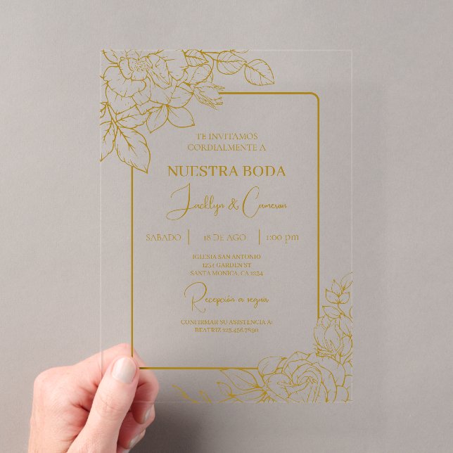 Invitations En Acrylique Or acrylique Floral Mariage espagnol (In situ (ordinateur de poche))