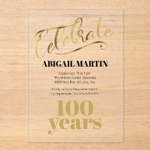 Invitations En Acrylique Or noir 100e anniversaire Acrylique clair